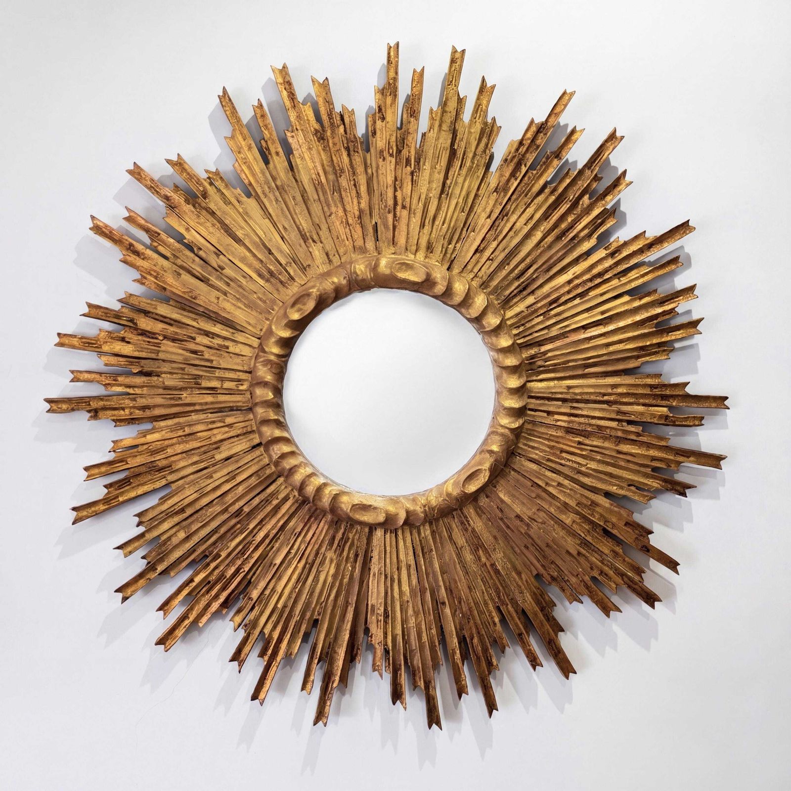 Large Sun Mirror In Carved And Gilded Wood, 1950s