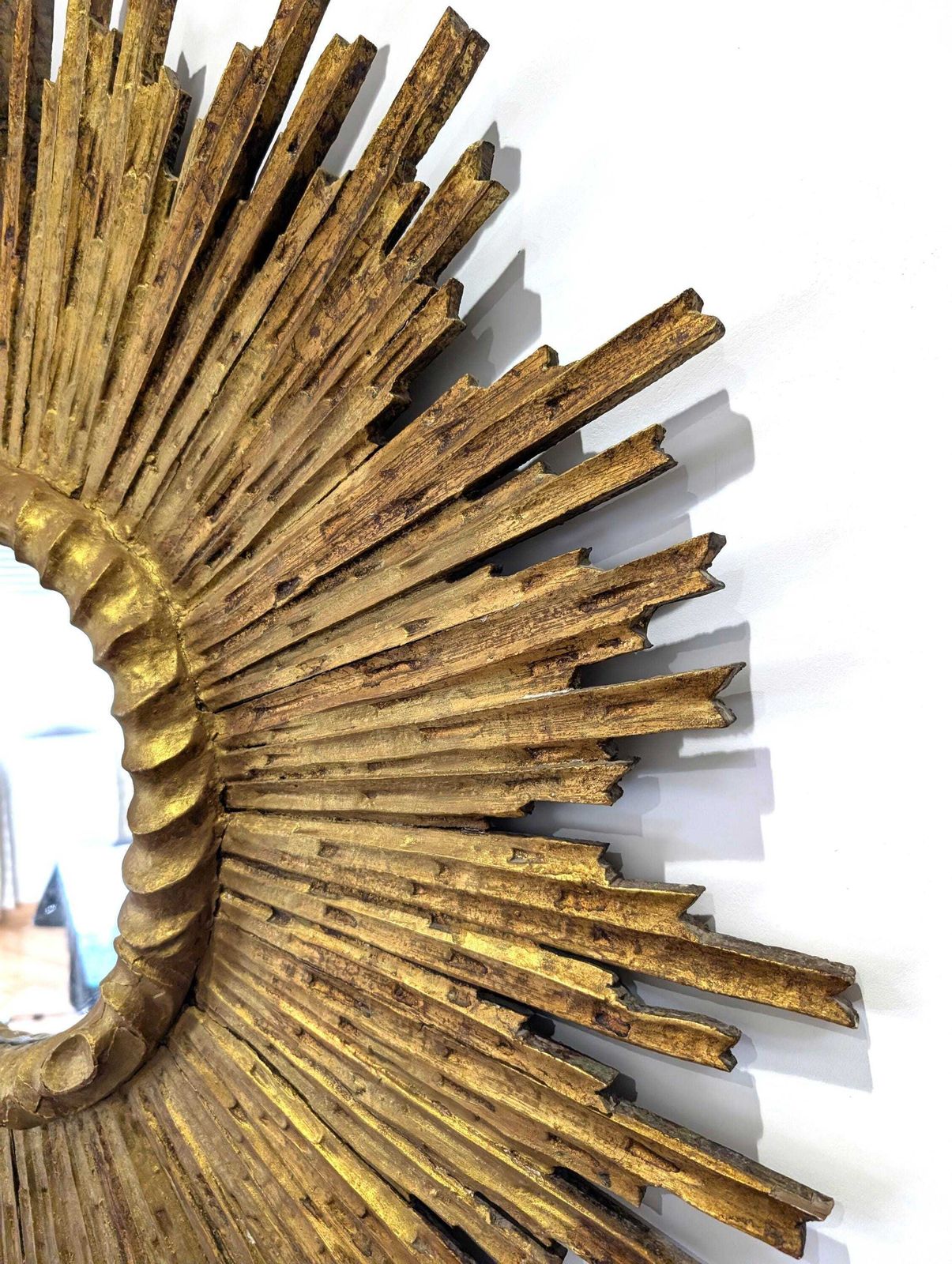 Large Sun Mirror In Carved And Gilded Wood, 1950s photo vinterior
