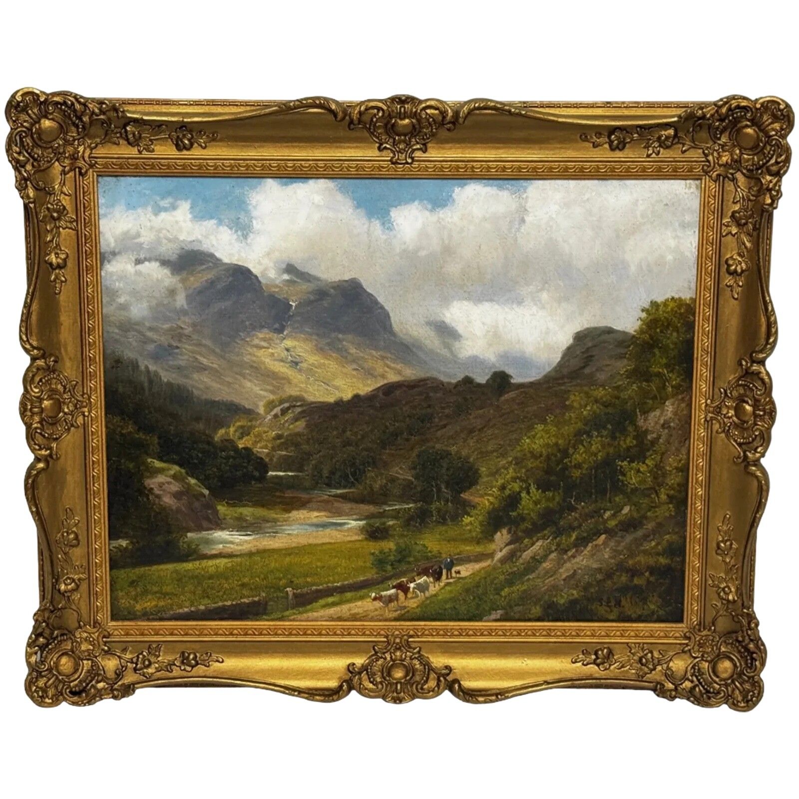 Gesigneerd Stephen Enoch Hogley (1842 1927) Borrowdale, Cumberland Glaramara Fell Olieverf Landschap Ca. 1880