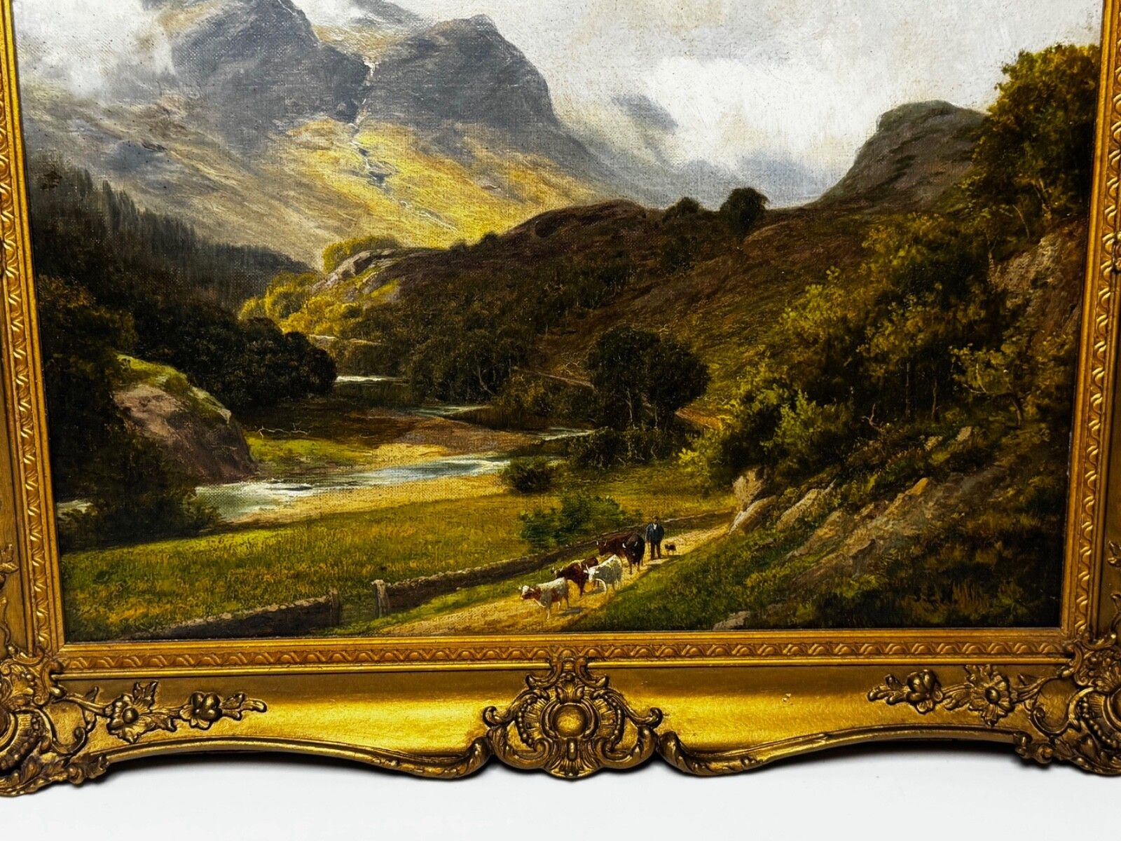 Gesigneerd Stephen Enoch Hogley (1842 1927) Borrowdale, Cumberland Glaramara Fell Olieverf Landschap Ca. 1880 photo 5000.0