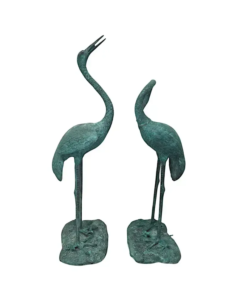 A Very Fine Pair Of Bronze Animalier Garden Sculpture Or Fountain Of A Pair Of Cranes photo Art