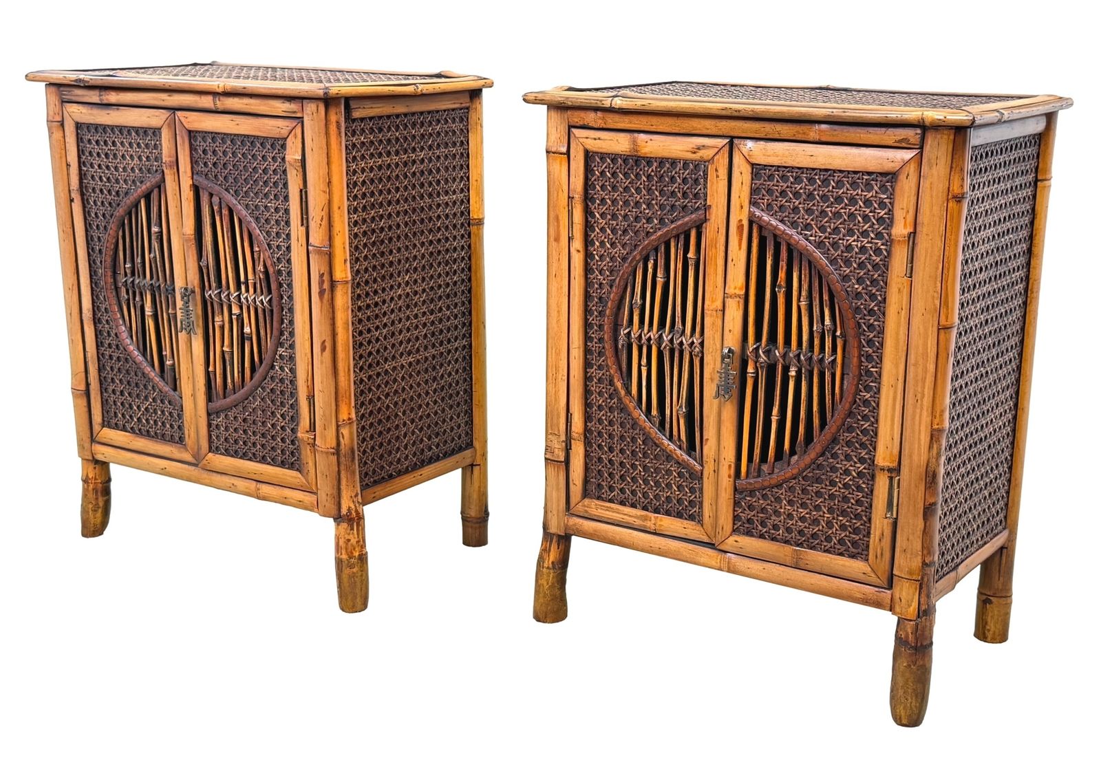 Zeldzaam paar miniatuur bamboe kastjes voor op tafel, Aesthetic Movement, ca. 1880 (laat 19e eeuw)