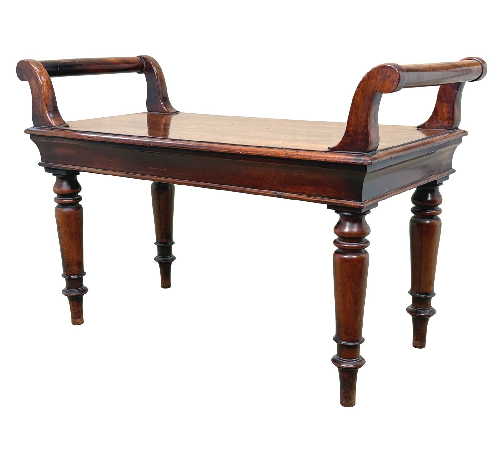 Banc de hall en acajou, début de l'époque victorienne, milieu du XIXe siècle