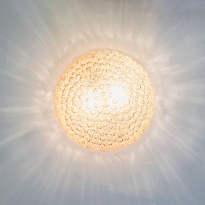 Plafonnier mid-century en verre bullé ambré, par Helena Tynell pour Limburg, Allemagne, années 1970 photo vinterior