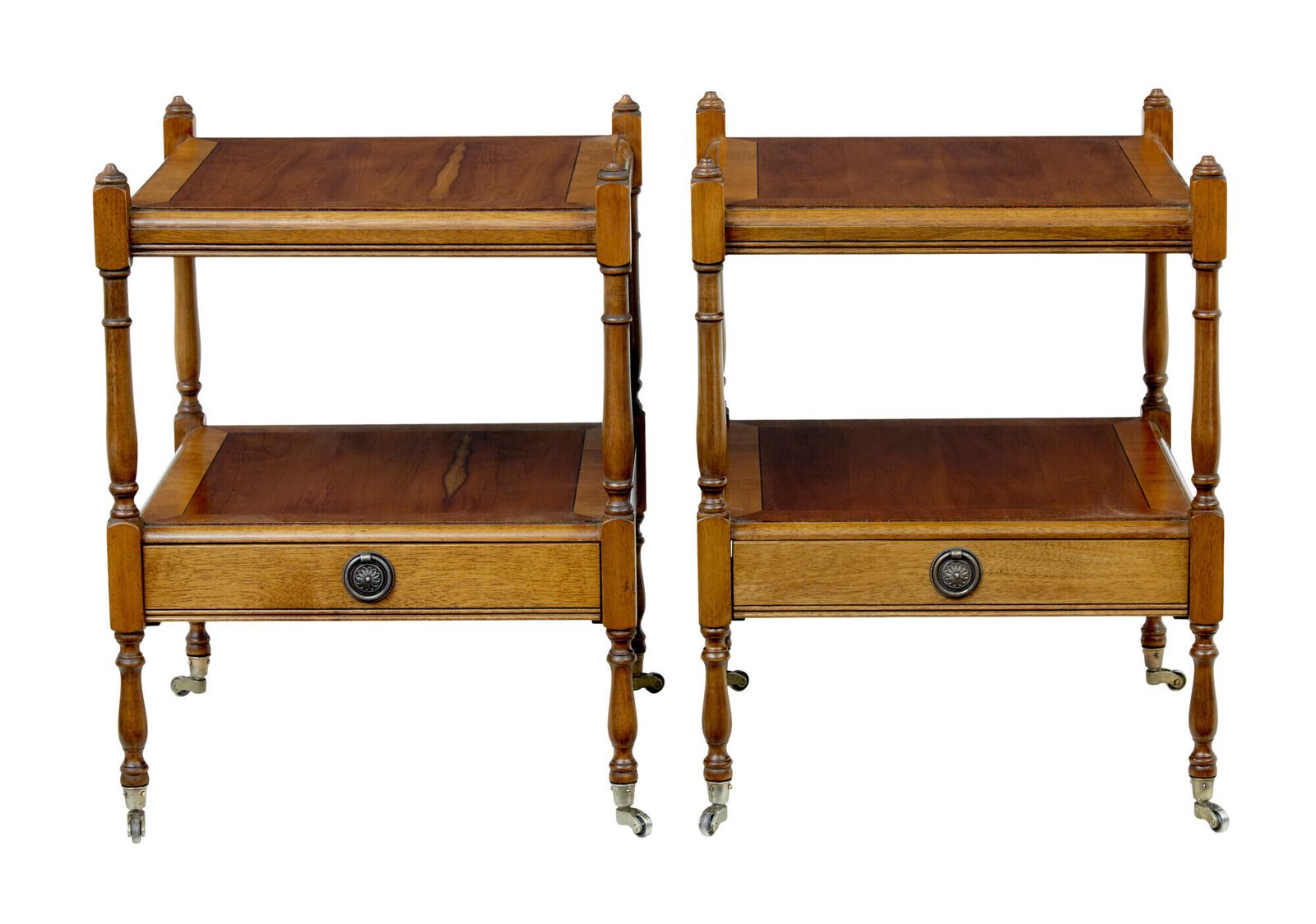 Pair Of Mid Century Yew Wood Side Tables