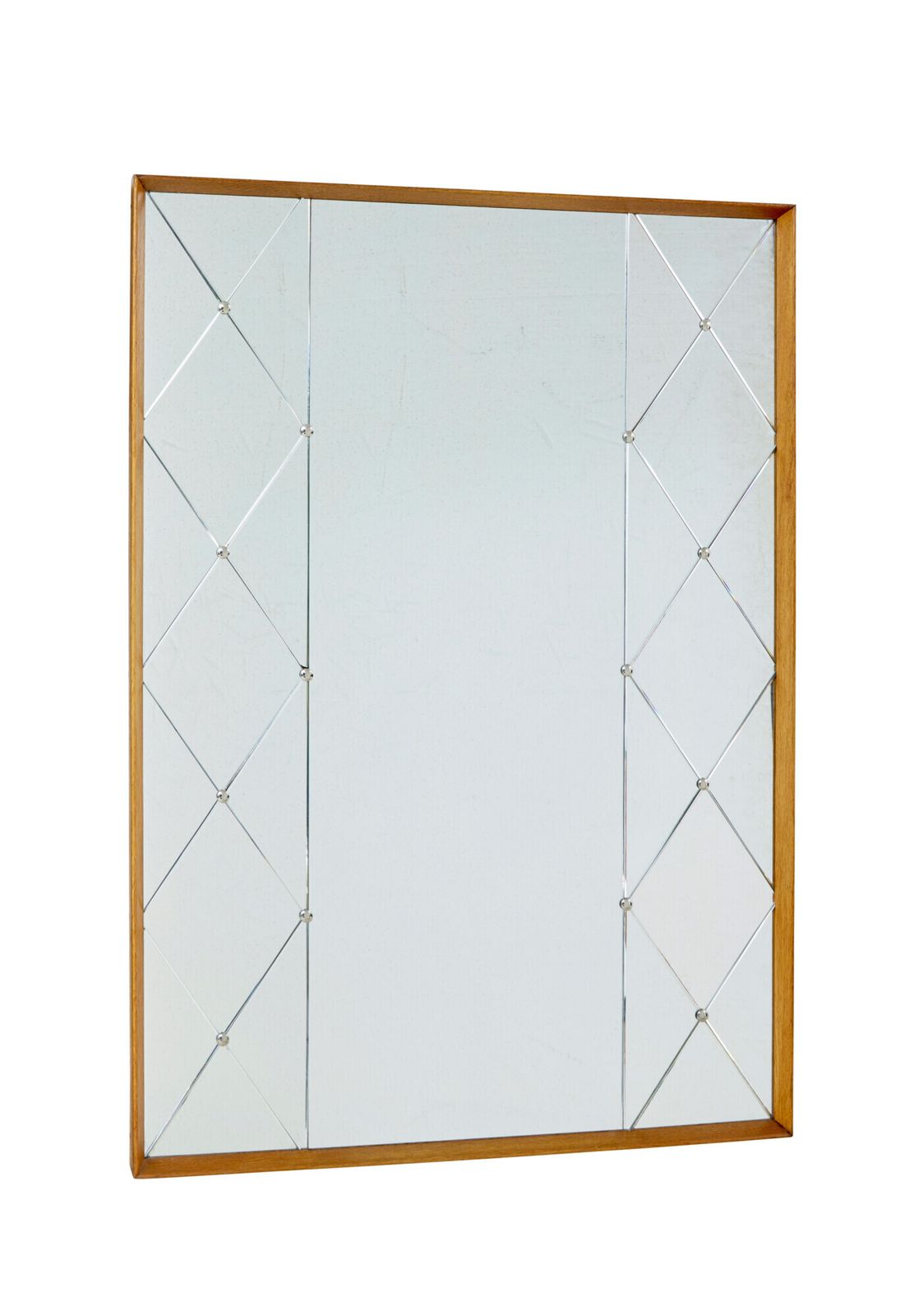 Grote mid-century Zweedse eiken wandspiegel met harlekijnmotief photo furniture