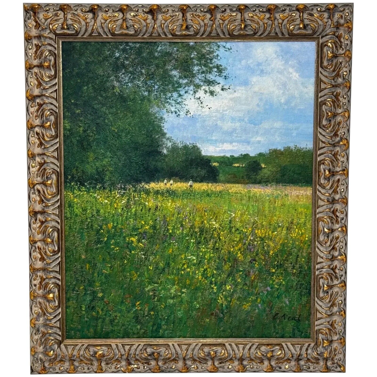 Landscape Oil Painting Banks Of The Wye, Coppett Hill Signed By Charles Neal