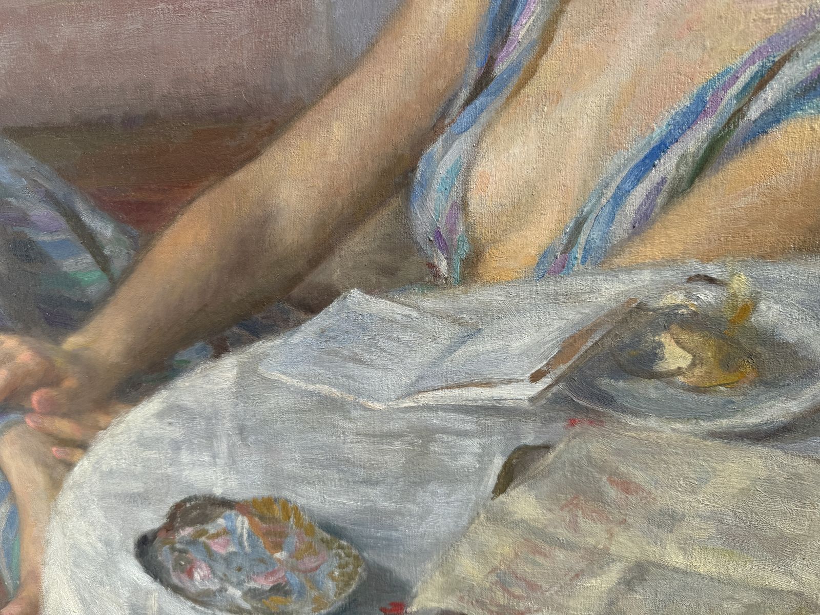 Ramon Pichot I Soler Original Spanish Post Impressionist Woman Reading At Breakfast Oil Painting XX 1970s photo vinterior