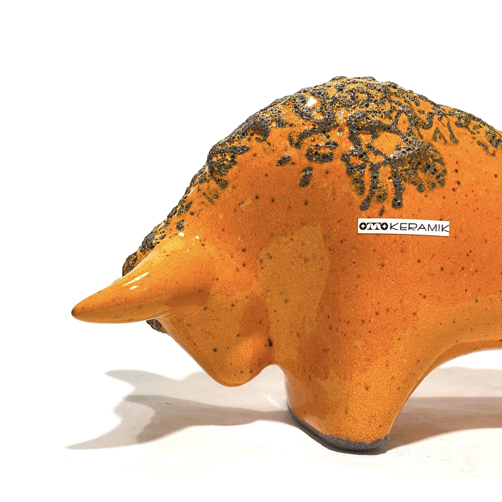 Otto Keramik Bull In Orange Fat Lava Glaze, West German Pottery Style Sculpture photo 114.99
