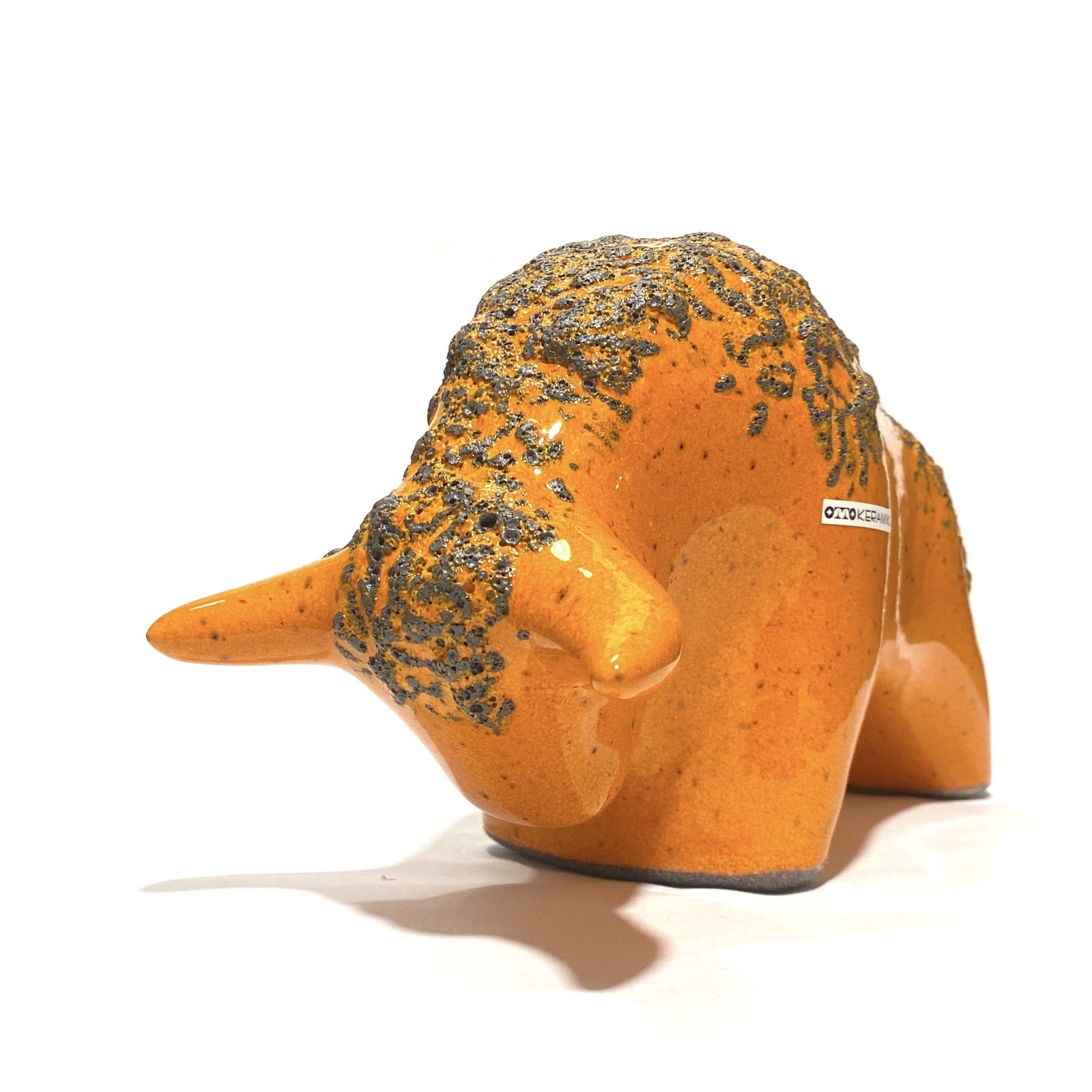 Otto Keramik stier in oranje fat lava glazuur, West German Pottery stijl sculptuur photo buy