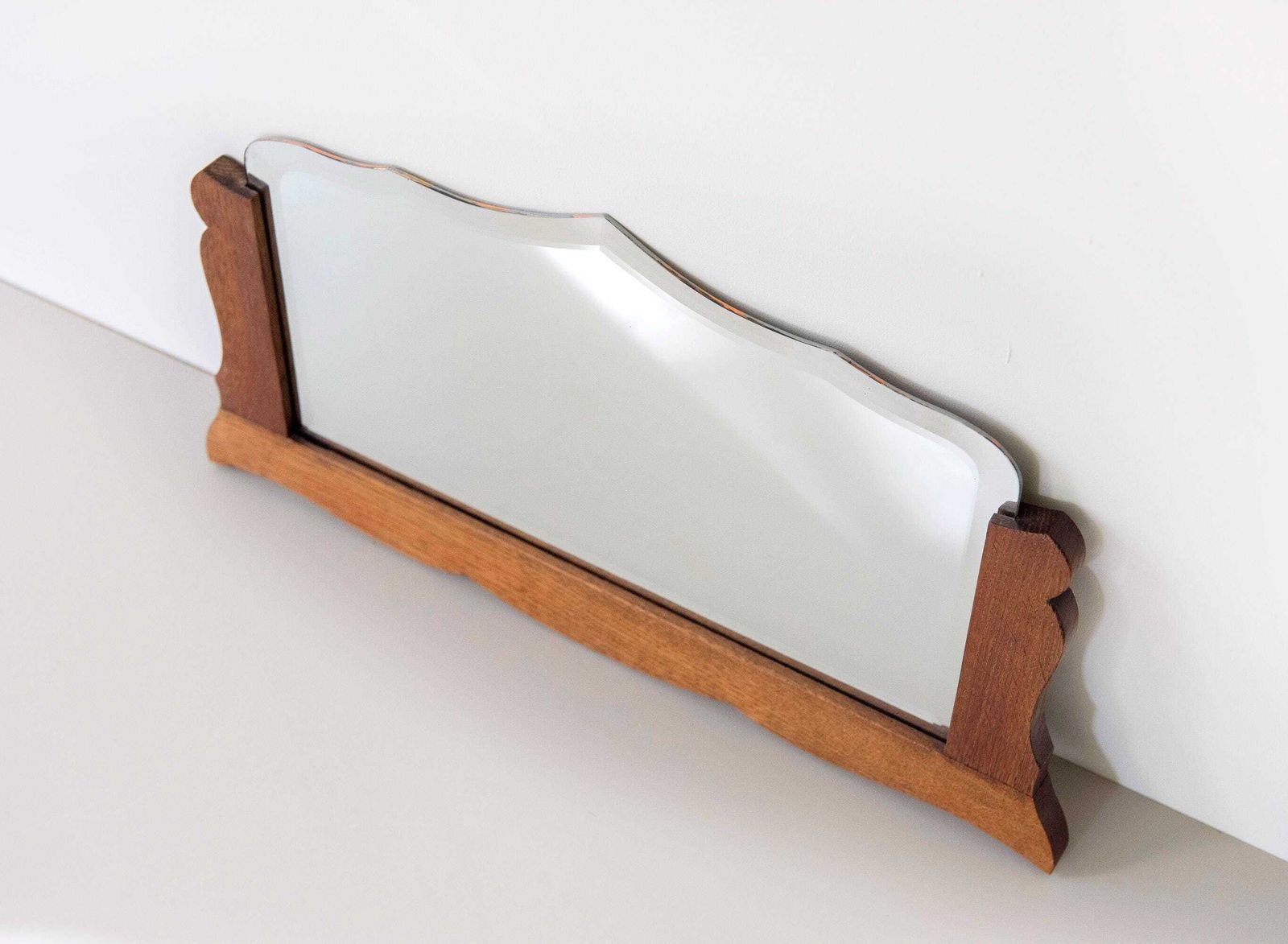 Antique Art Deco Frameless Wall Mirror   Dutch Beveled Glass Mirror   Scalloped Oak Frame photo buy