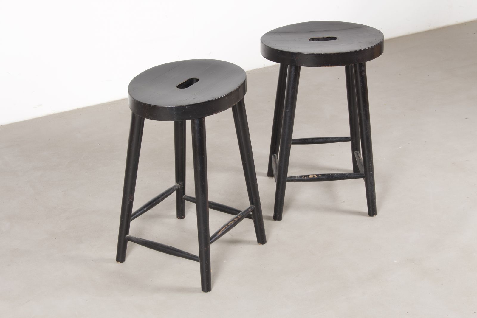 Set Of 2 Black Vintage Oak Stools, Germany 1960s photo furniture