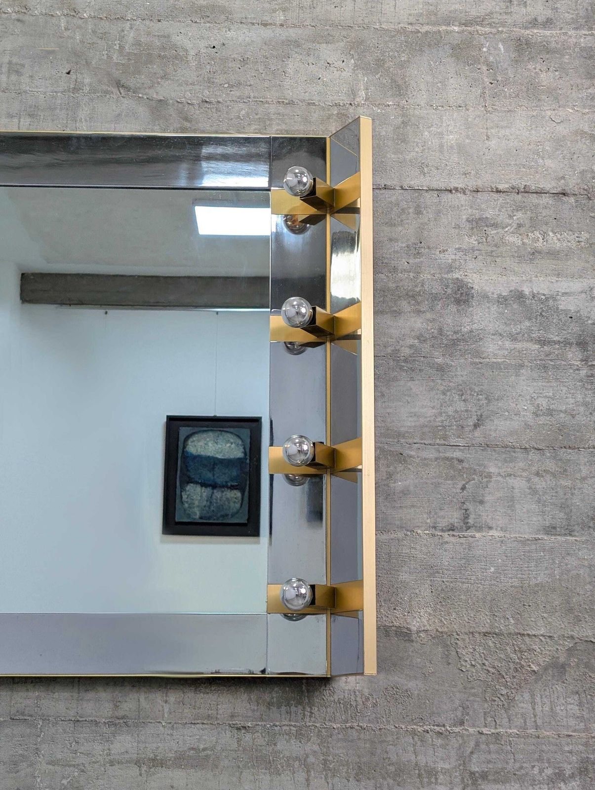 Home Decor Illuminated Dressing Room Mirror By Gaetano Sciolari In Chrome And Brass, Italy, 1970s photo