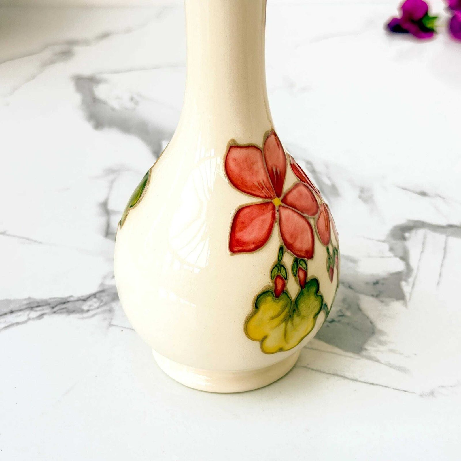 Moorcroft Pink Geranium Keramische Knopvaas Tube-lined Engels Aardewerk Vintage photo buy