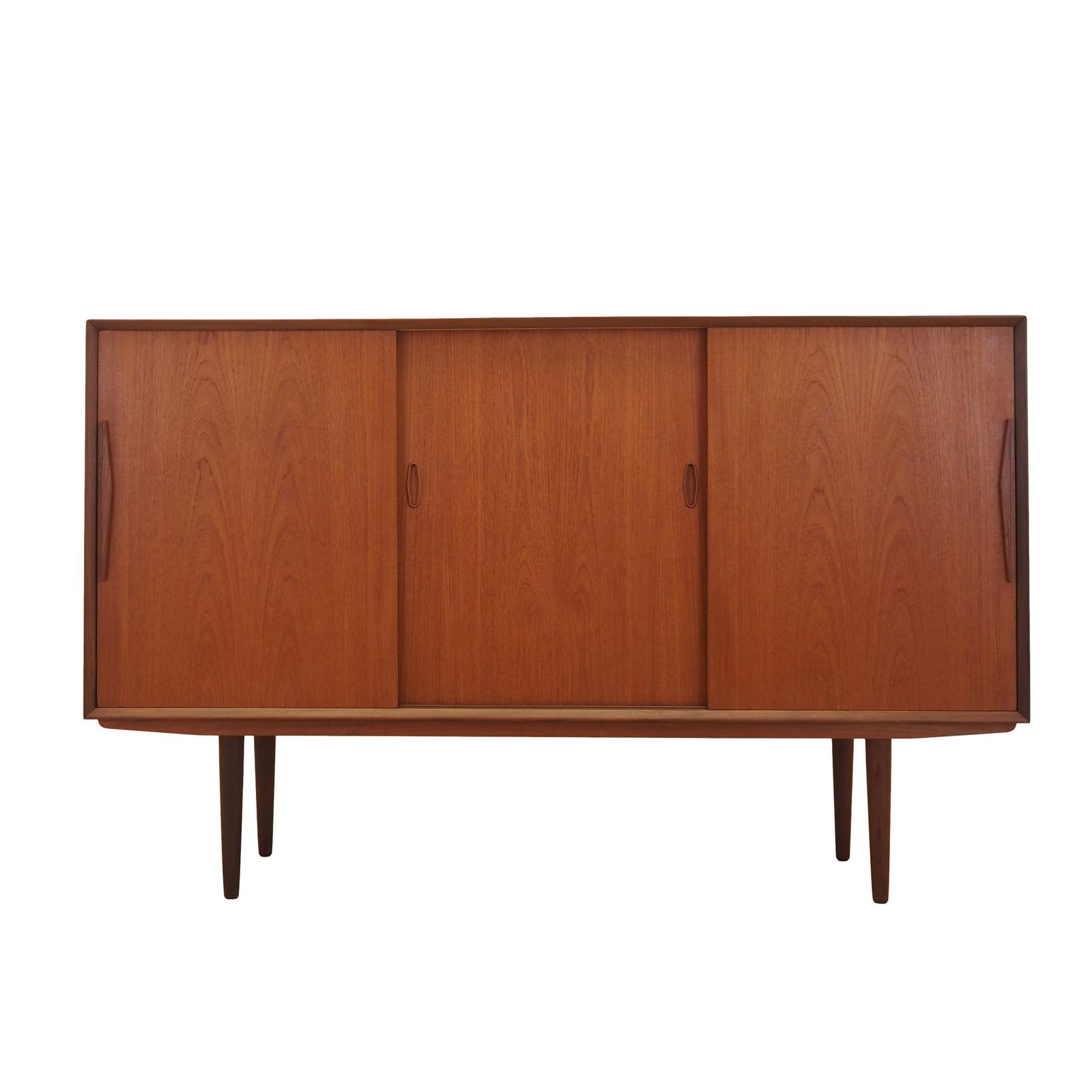 Highboard danois en teck avec bar et portes coulissantes, années 1960