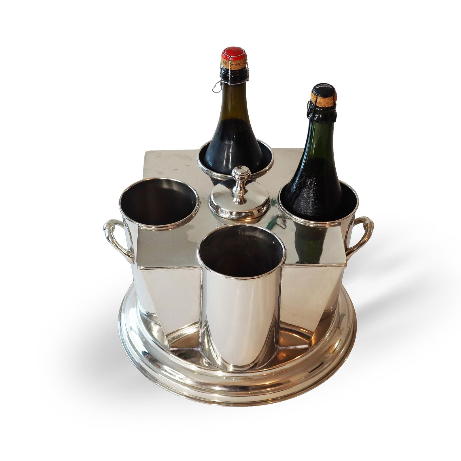 Franse art deco verzilverde vierflessen wijn- of champagnekoeler photo Woonaccessoires