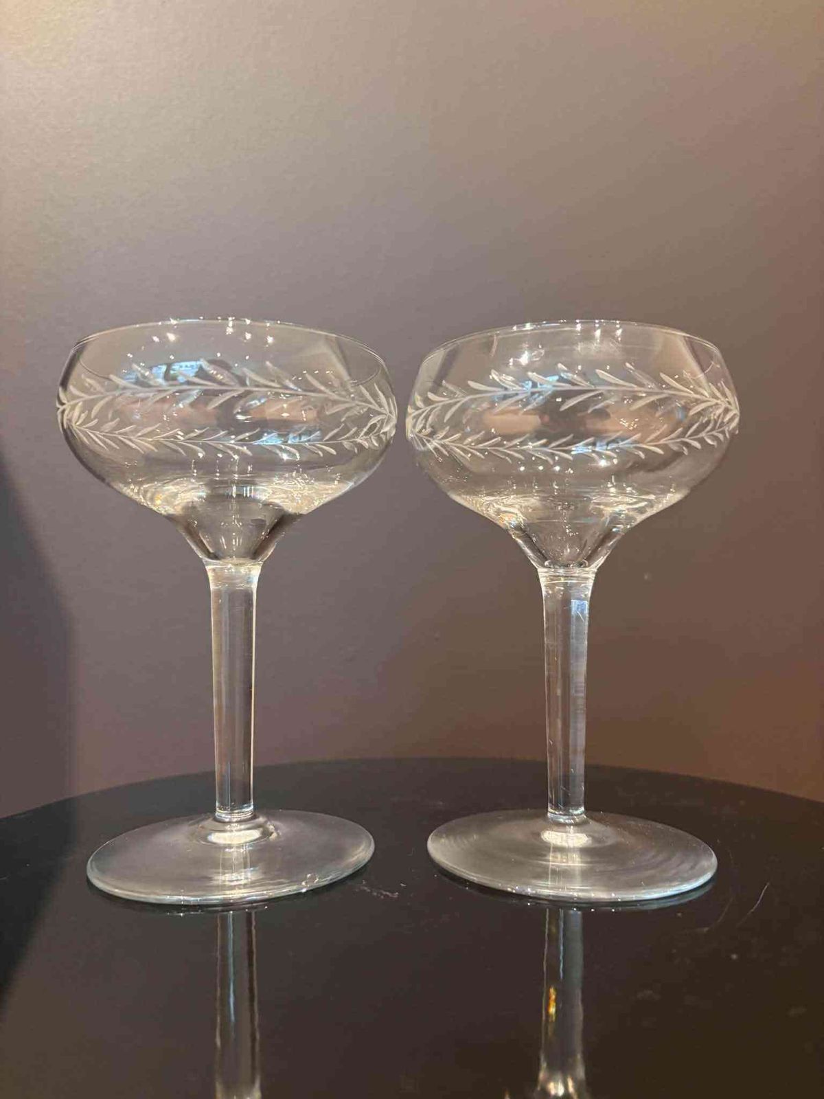 Vintage Franse geslepen kristallen champagnecoupes, set van 2, jaren 1940, bruiloftsglazen, mid-century cocktailglazen photo 155.0