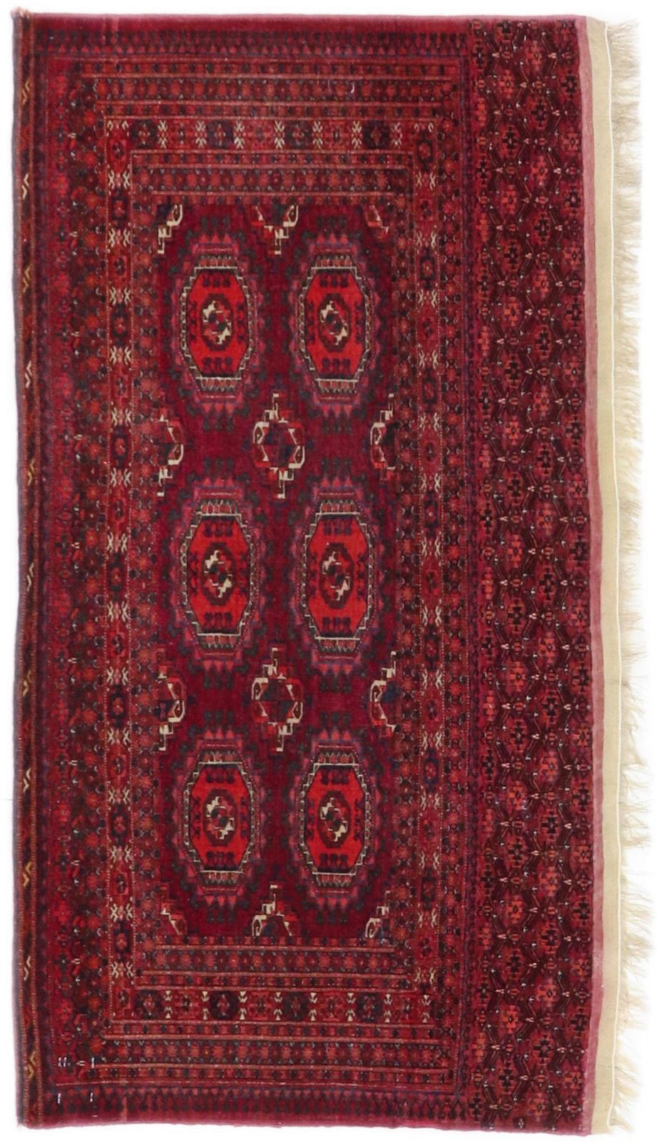 Antiek Bokhara tapijt, rood, 148 × 75 cm, ca. 1900