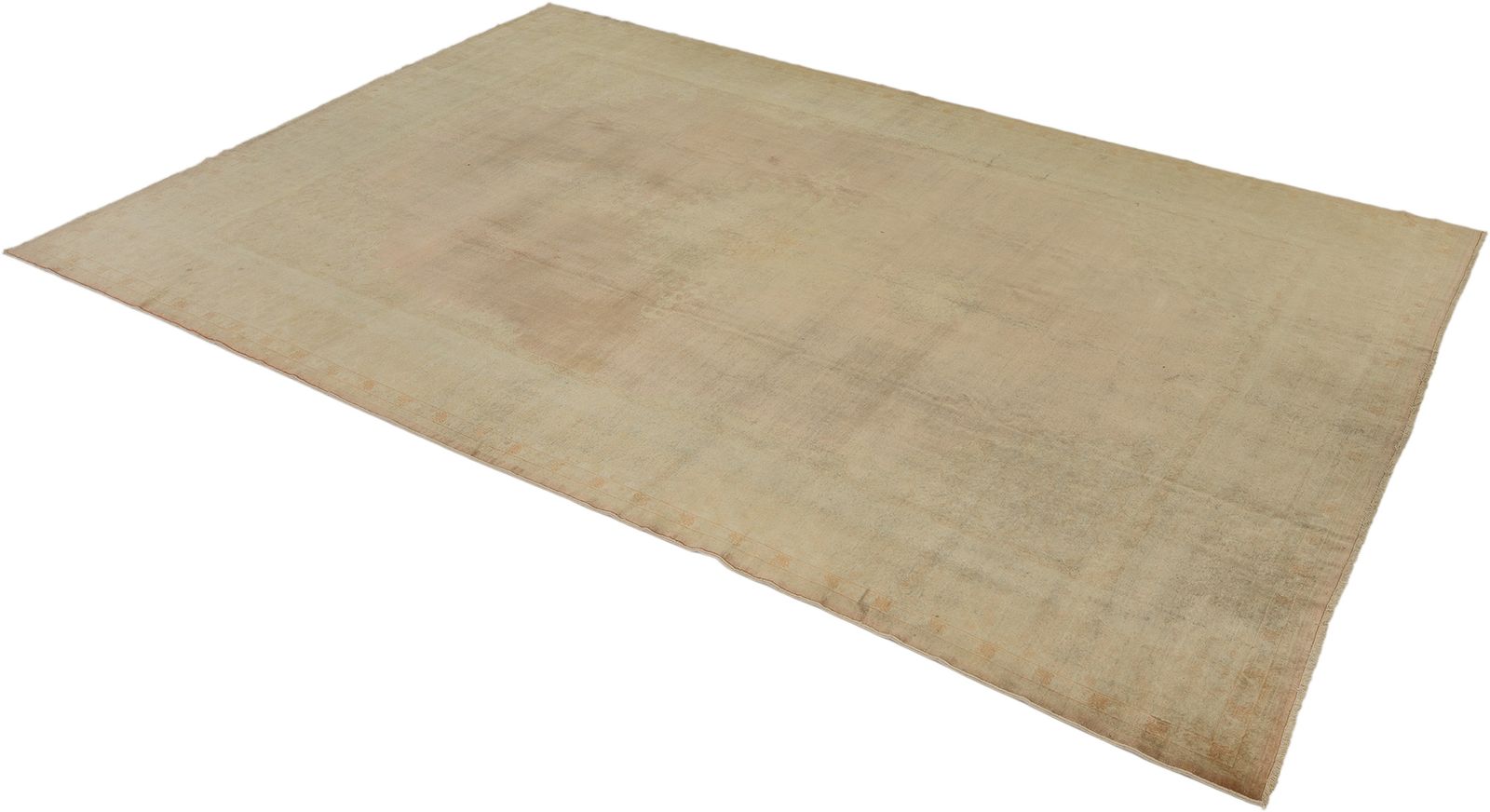 Antiek Turks Oushak tapijt, roze, 427 × 297 cm, ca. jaren 1920 photo for sale