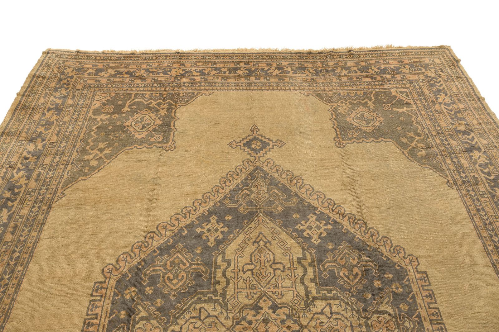 Antiek Turks Oushak tapijt, beige, 447 × 373 cm, ca. jaren 1920 photo Textiel