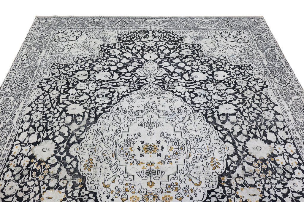 Vintage Indiaas Kashmir zijden tapijt, grijs, 327 × 243 cm photo Textiel