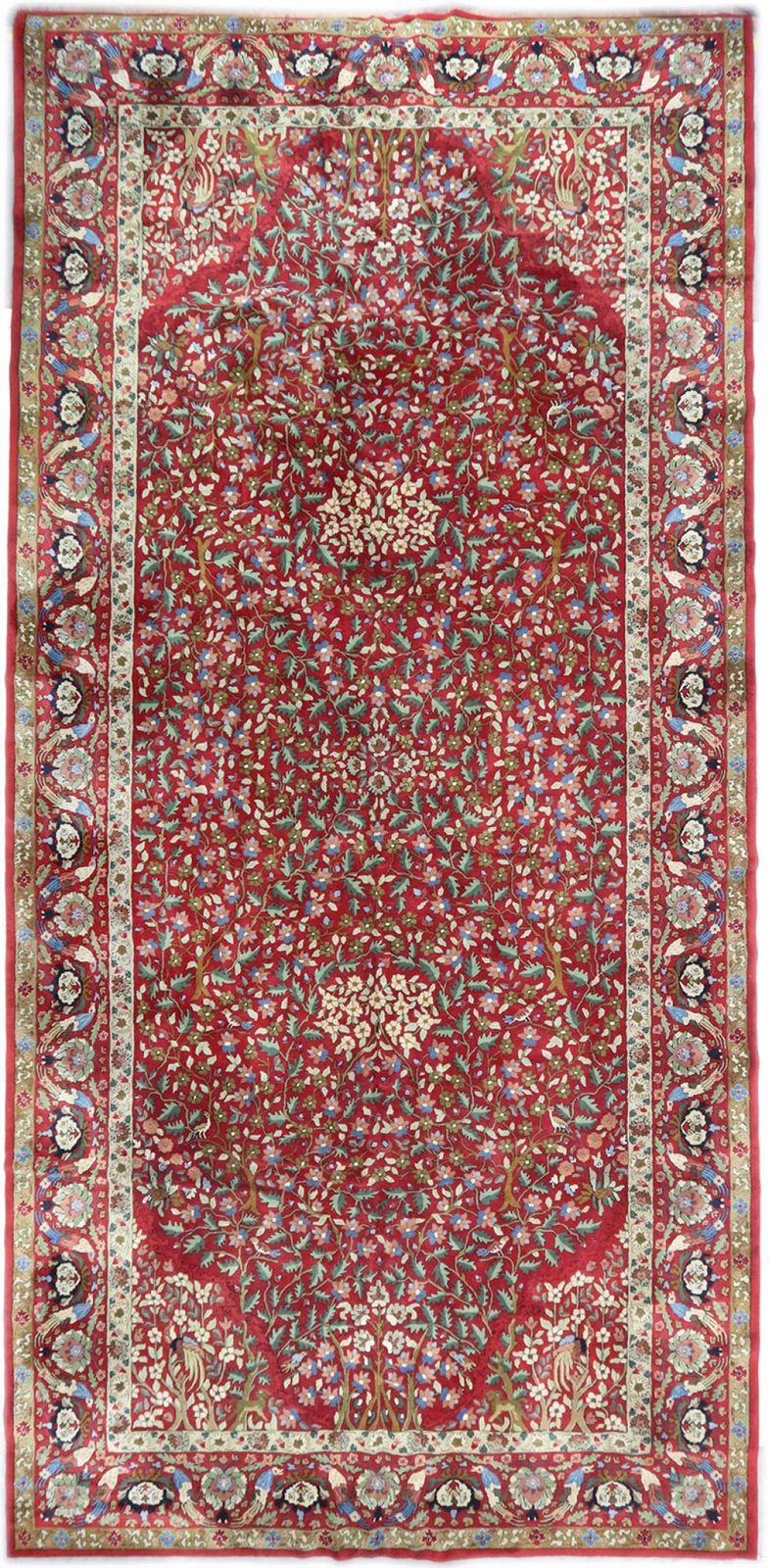 Semi Antiek Duits Tefzet Tapijt, Rood, 723 × 349 cm, ca. jaren 1930