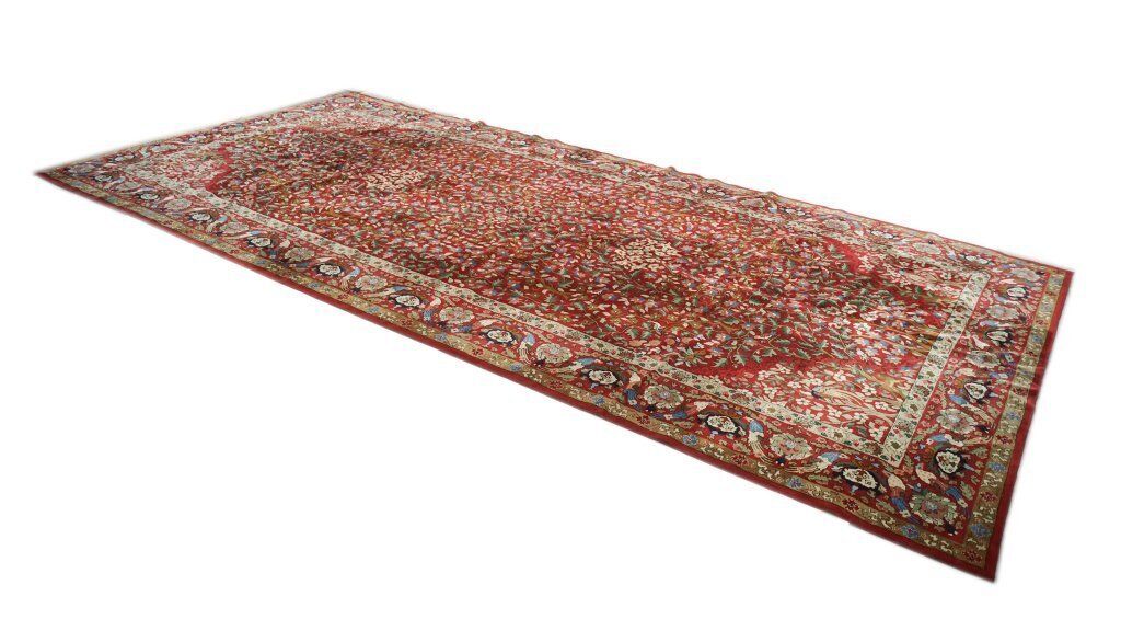 Semi Antiek Duits Tefzet Tapijt, Rood, 723 × 349 cm, ca. jaren 1930 photo for sale