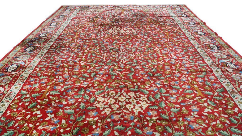 Semi Antiek Duits Tefzet Tapijt, Rood, 723 × 349 cm, ca. jaren 1930 photo Textiel