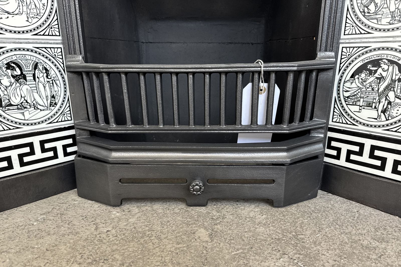 photo for sale Reclaimed Victorian 19th Century Cast Iron & Tiled Fireplace Grate