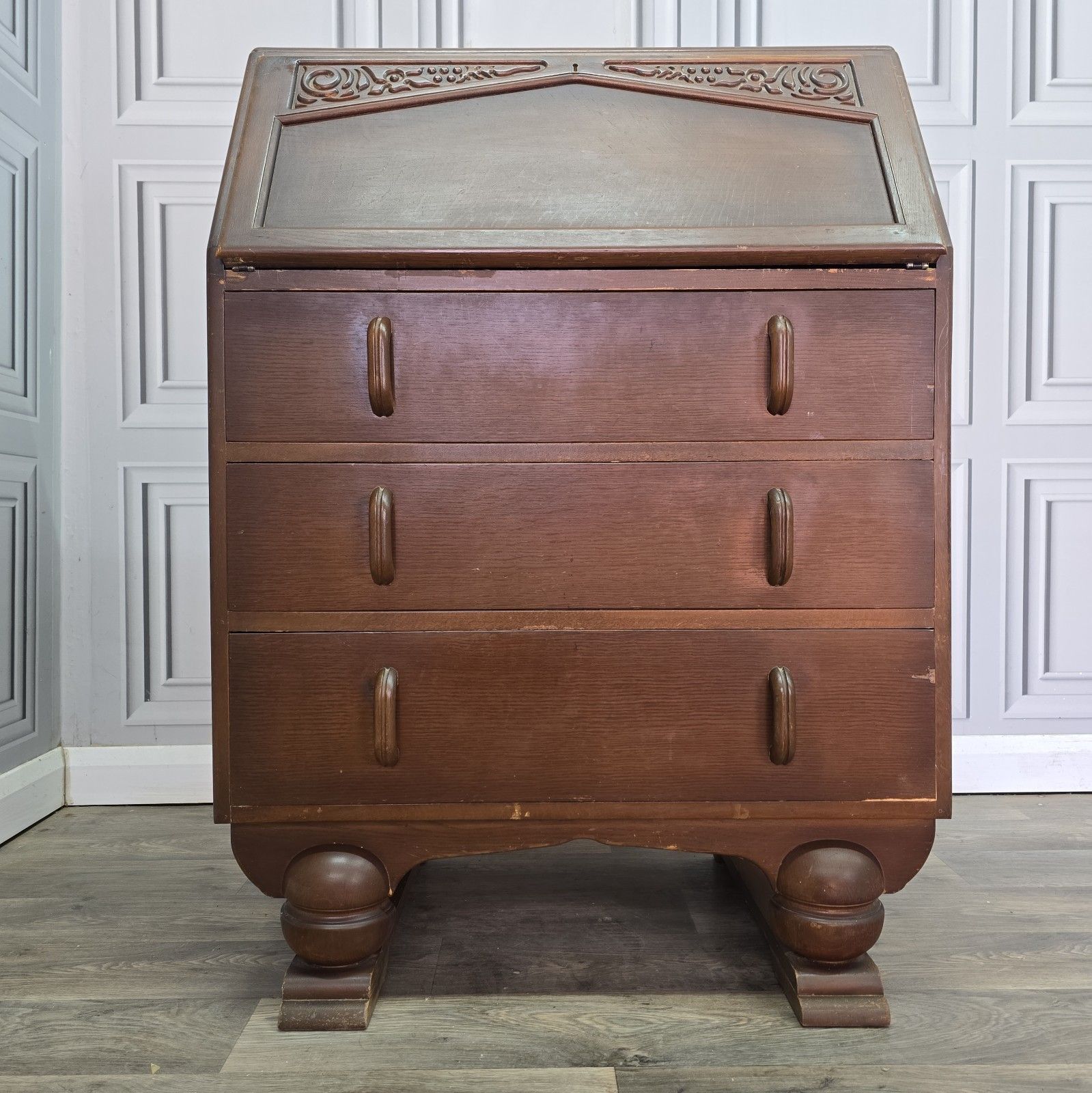 Vintage Jentique Writing Bureau Oak 3 Drawer Chest Fall Front Desk Retro Wood photo 190.0