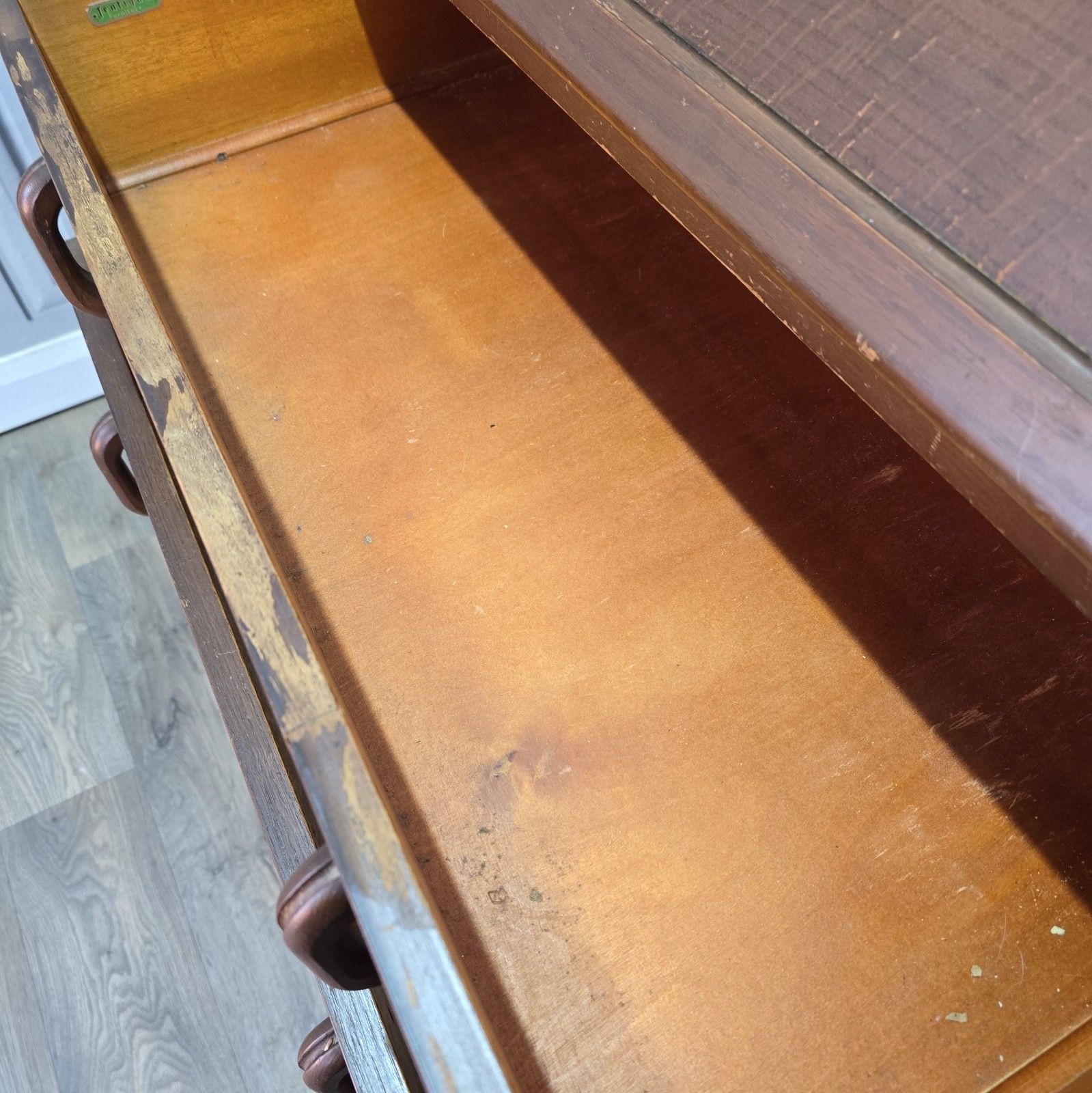 photo vintage Vintage Jentique Writing Bureau Oak 3 Drawer Chest Fall Front Desk Retro Wood