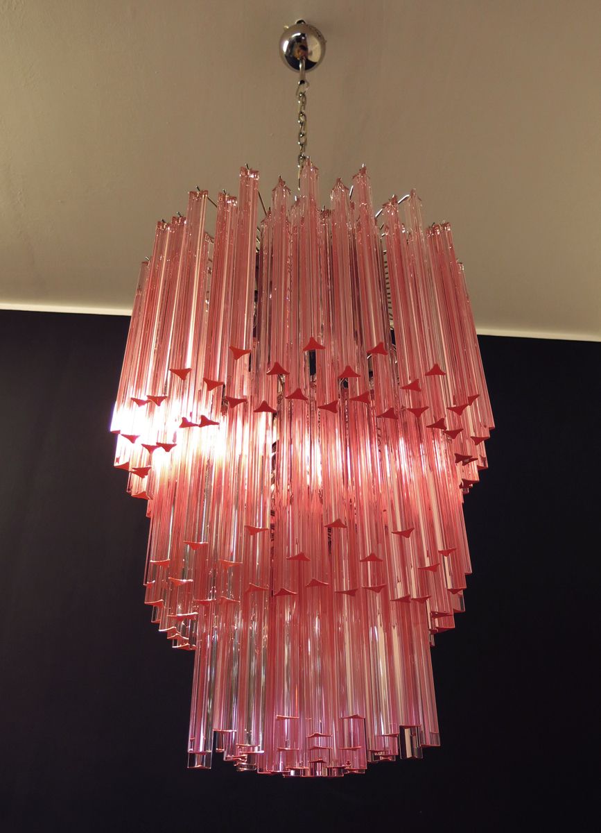 Huge Murano Chandelier Pink Triedri – 184 Prism   Mariangela Model photo vintage