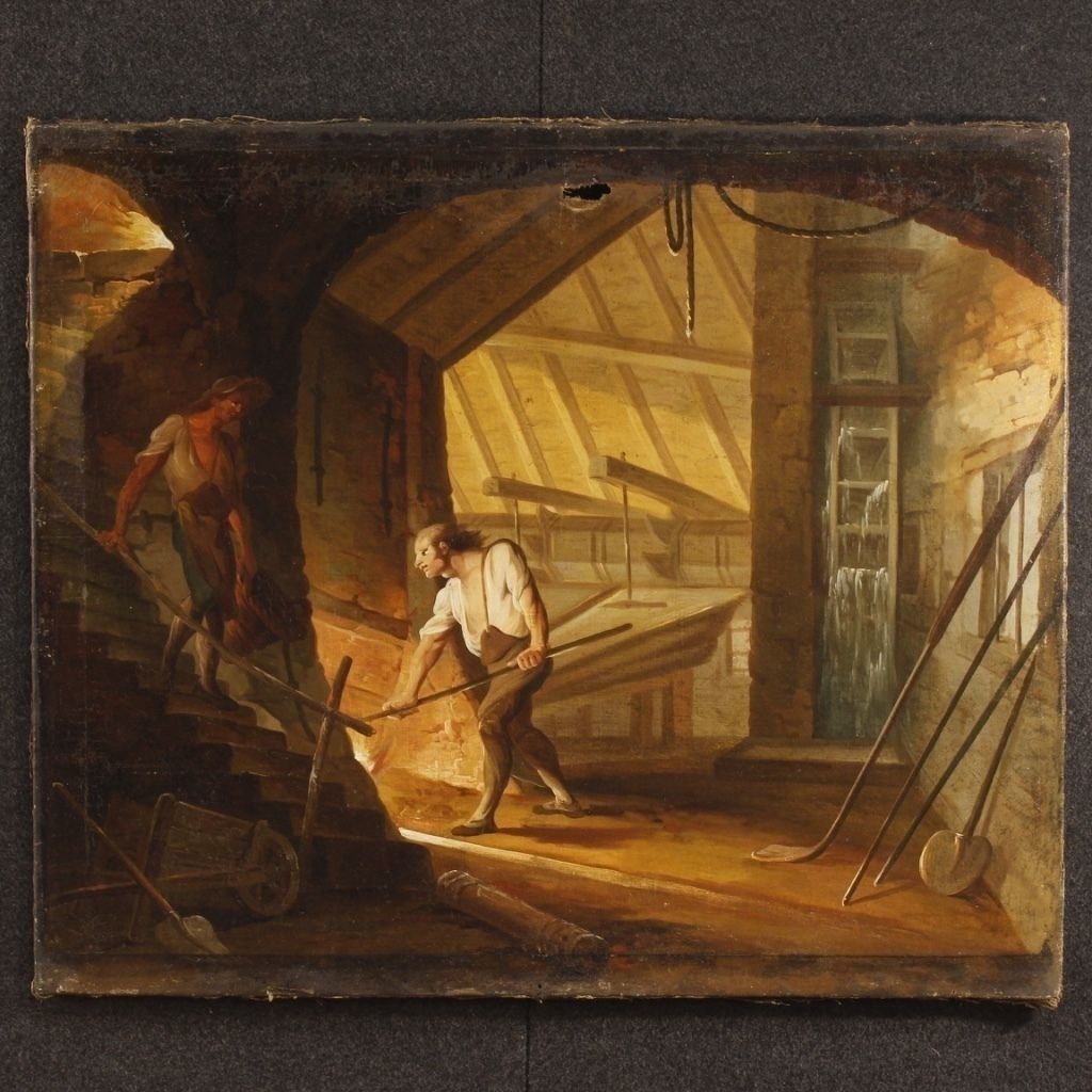 Antique French Interior Scene Painting
