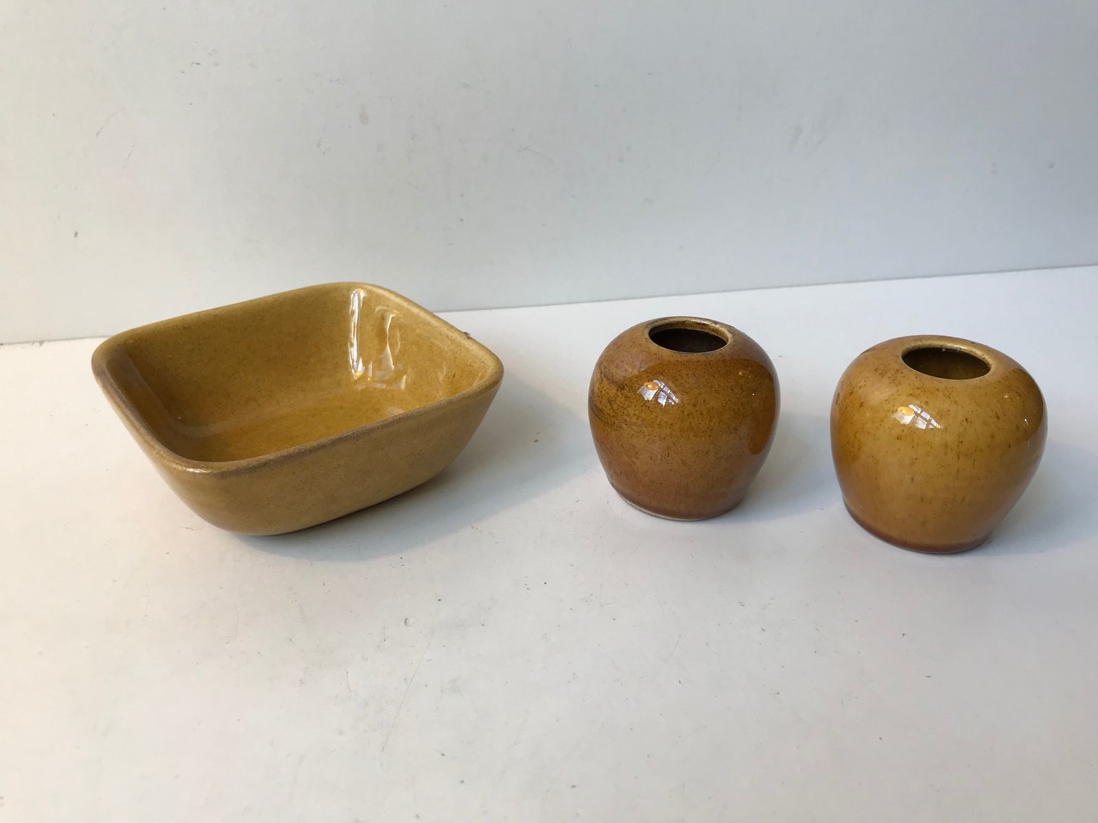 Vintage Swedish Miniature Ceramics Set In Ochre Yellow Glaze, 1960s