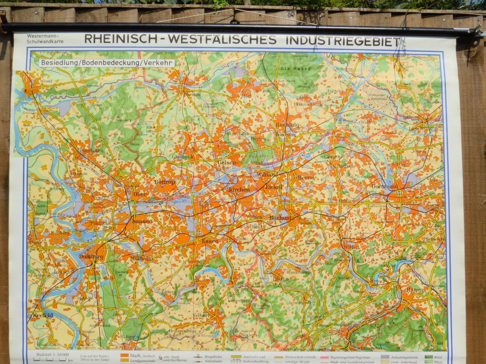 Vintage Pull Roll Down School Map Of Rhine Westpahlia Industrial Area Germany photo furniture