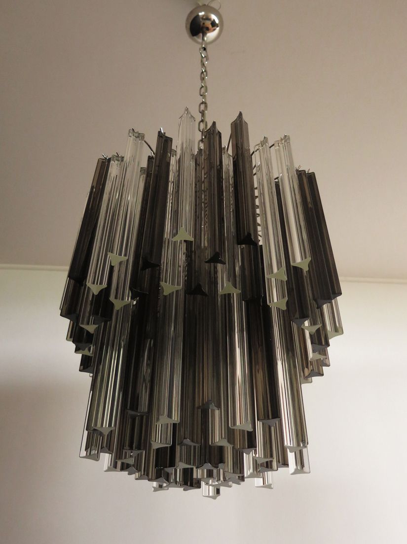 Vintage Murano Chandelier – 107 Prism Triedri   Trasparent And Smoked