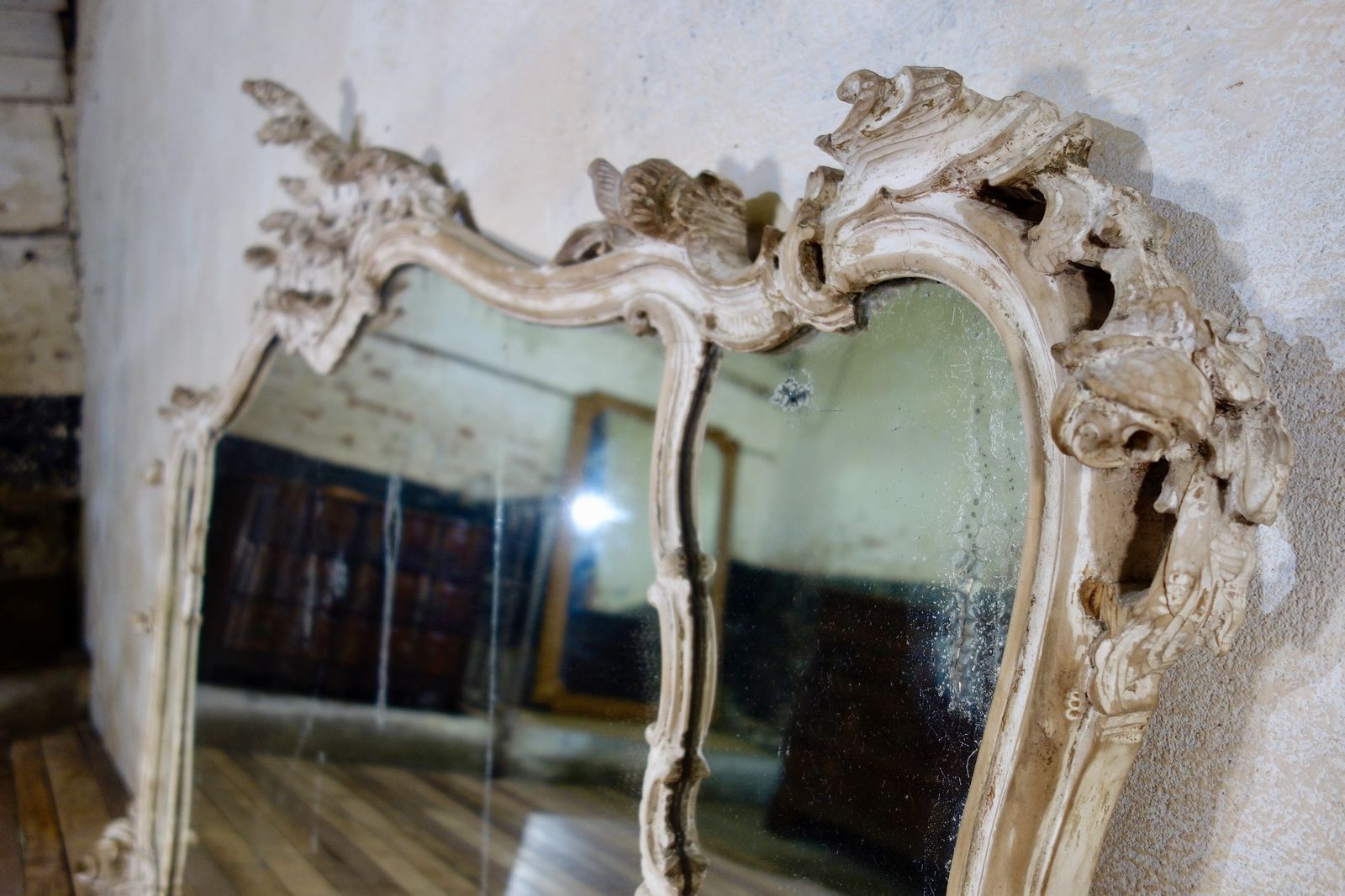 19th Century French Painted Rococo Wall Mirror photo vintage