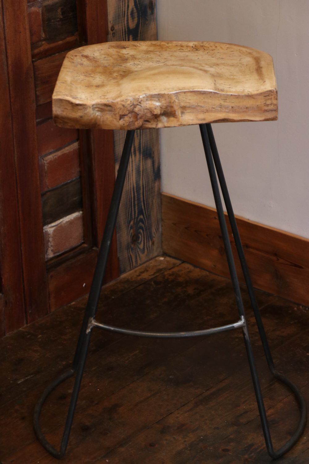 Handmade Industrial Designed Barstool With Oak Seat photo for sale
