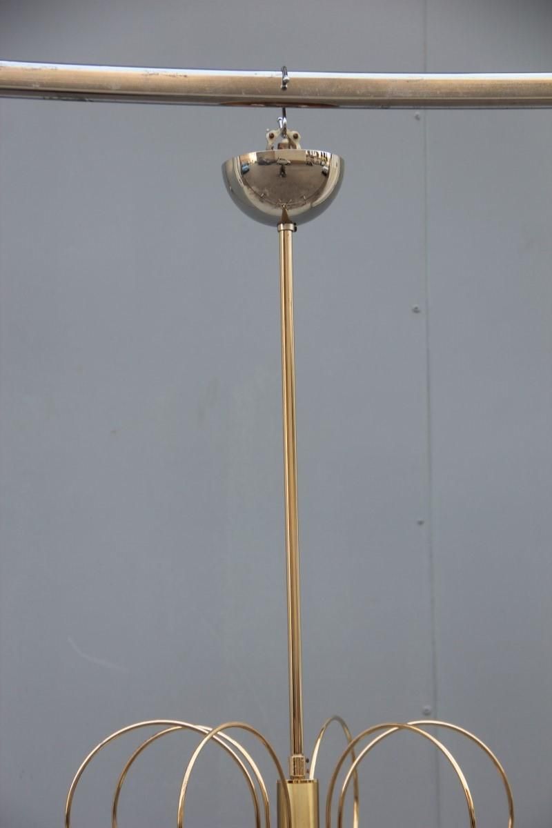 Brass Chandelier Round Brass Gold Italian Design Sculptural Minimal, 1970 photo for sale