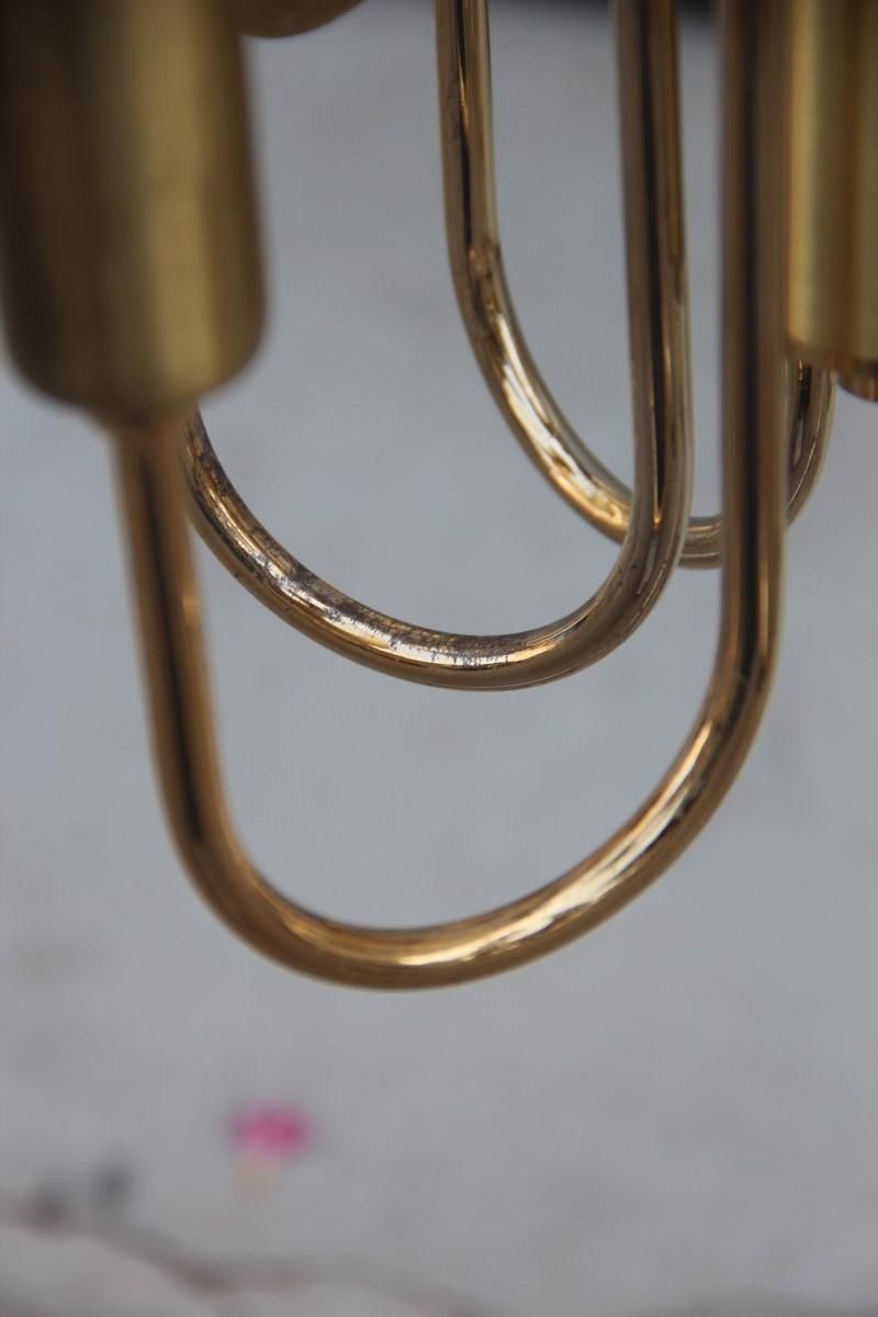 photo furniture Brass Chandelier Round Brass Gold Italian Design Sculptural Minimal, 1970