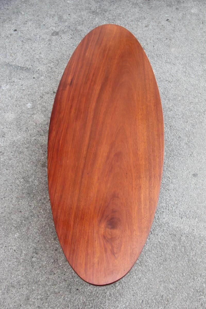photo furniture Oval Table Coffee Iron Wood Top Brass Feet Mid Century Modern 1950 Mahogany