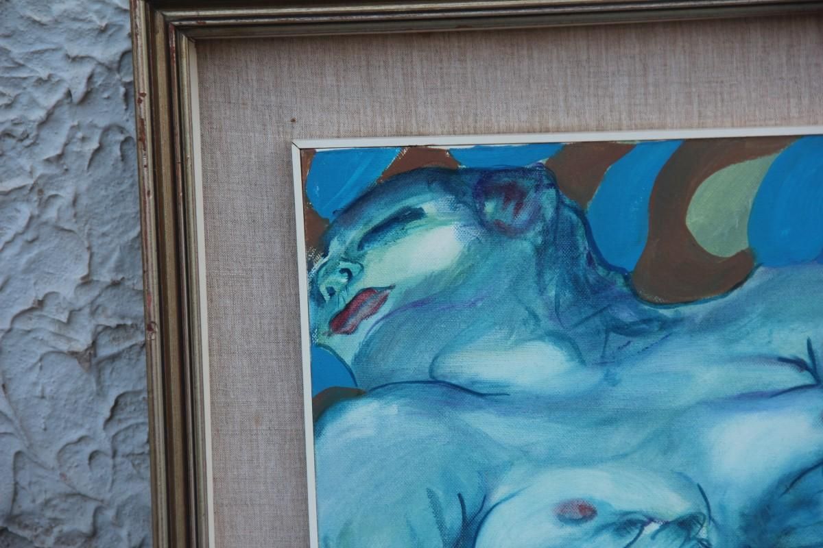 photo for sale Oil On Canvas Naked Woman Elio Pelosi Neapolitan Painter Work Entitled Orgasm