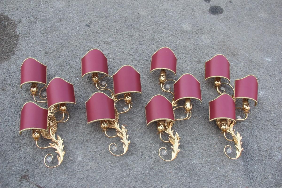 Sconce In Golden Brass With Flower Leaves And Gold And Bordeaux Crystals, 1970 photo Lighting