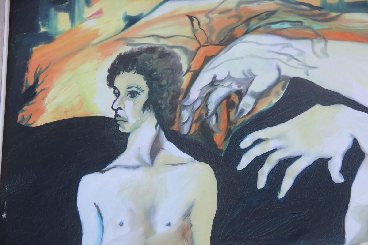 photo furniture Great Oil On Canvas Sicilian Artist Salvatore Mulè Nude Characters, 1972