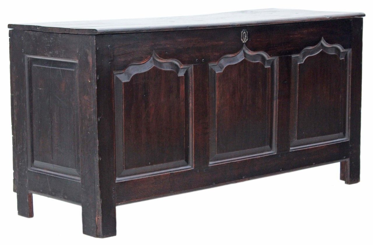Furniture Georgian 3 Panel Oak Mule Chest Coffer photo