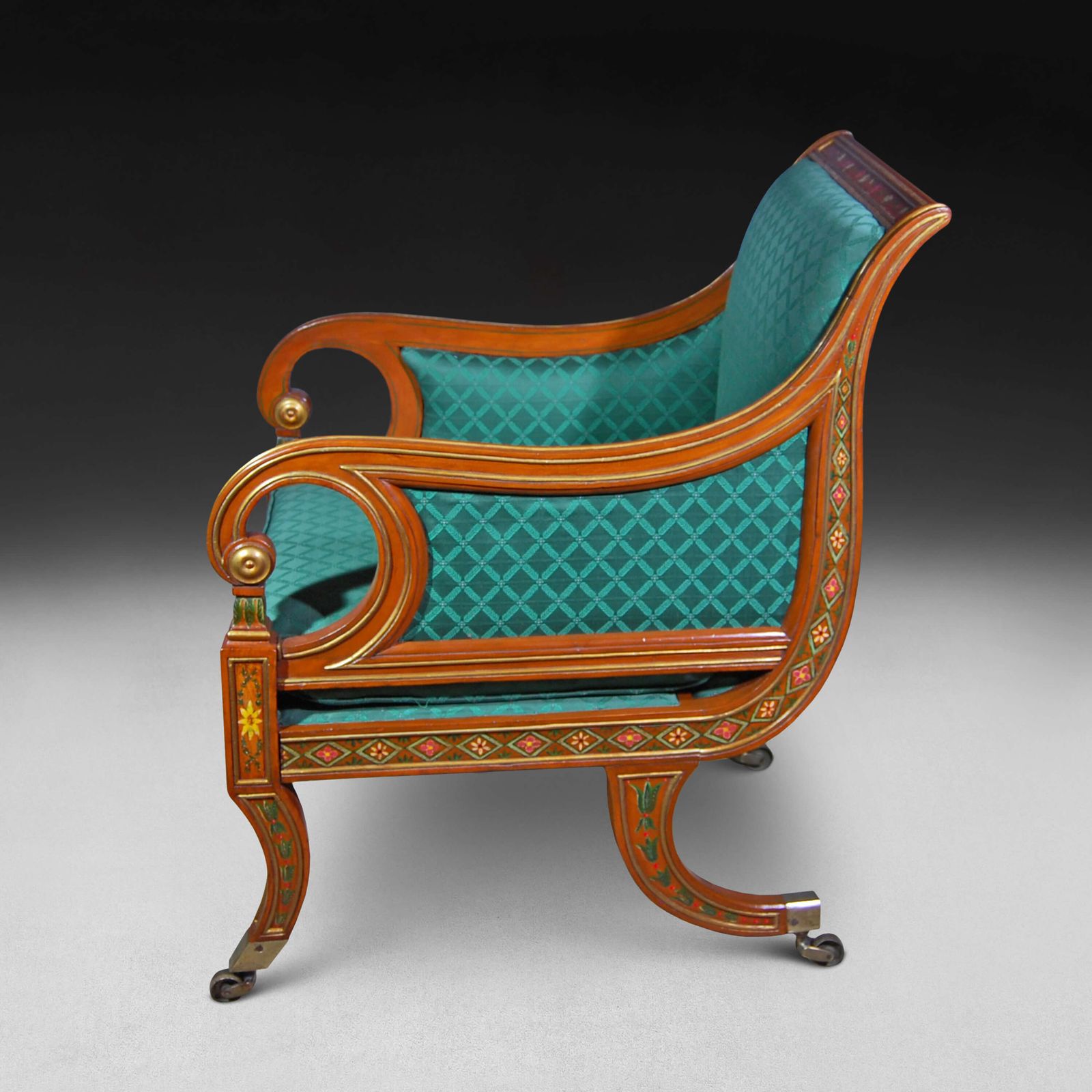 Regency Period Decorated And Gilt Simulated Satinwood Library Chair photo furniture