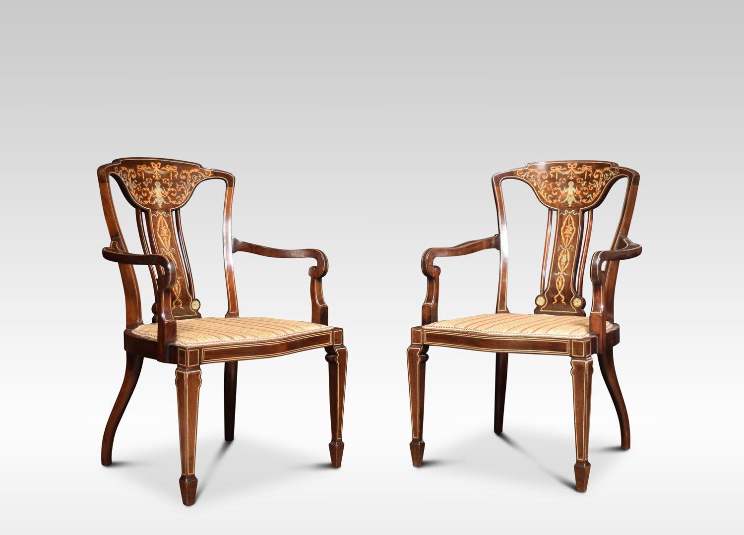 Pair Of Edwardian Rosewood Inlaid Armchairs
