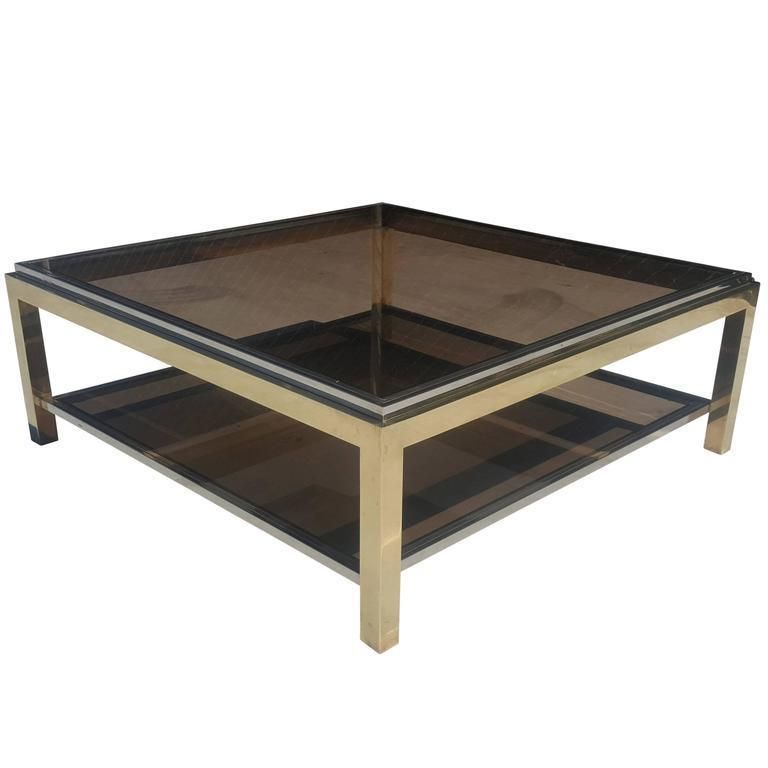 Brass And Chrome Coffee Table, Signed By Jean Charle