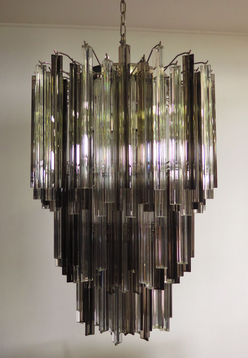 Huge Murano Chandelier Trasaparent And Smoked Triedri – 184 Prism – Mariangela Model photo for sale