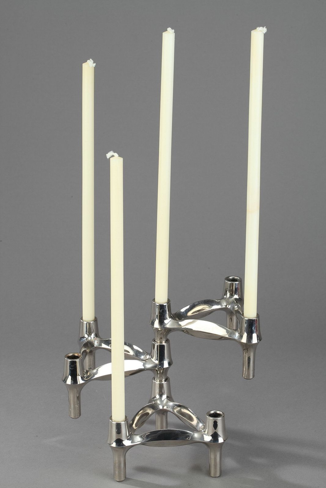 Ensemble de 3 bougeoirs en métal chromé par BMF photo vintage